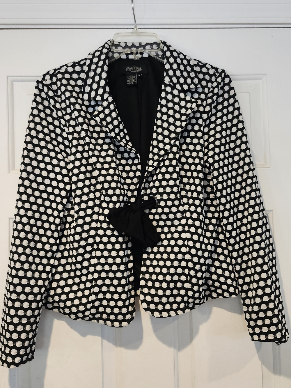 Peck & Peck Black and White Polka Dot Blazer with Front Bow
